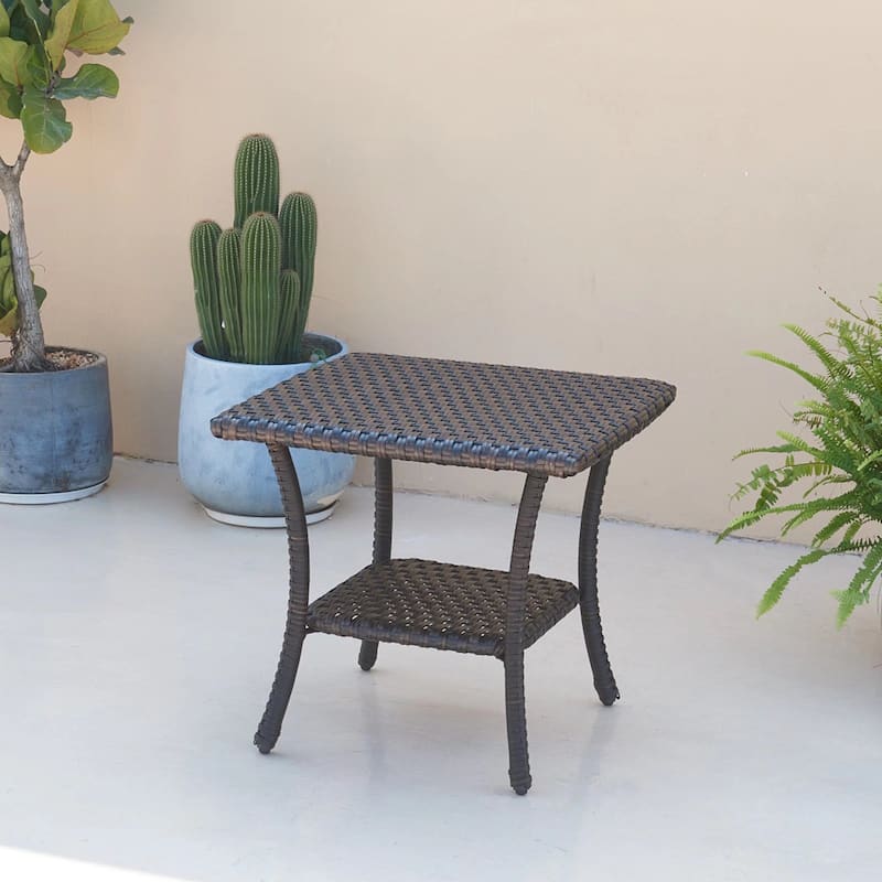 Pocassy Outdoor Wicker Side Table, Patio Rattan End Table