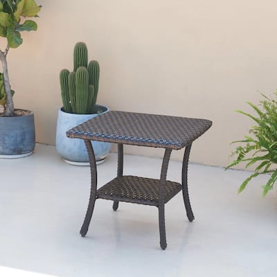 Pocassy Outdoor Wicker Side Table, Patio Rattan End Table
