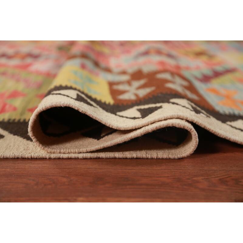 Multicolor Kilim Oriental Area Rug Flatweave Tribal Wool Carpet - 8'0"x 11'6"