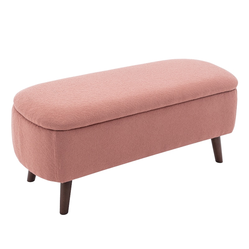 Porthos Home Celia Boucle Fabric Storage Bench with Rubberwood Legs - Pink