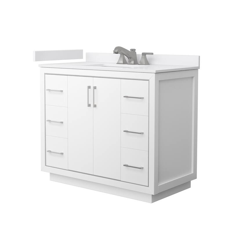 Wyndham Collection WCF1111-42S-VCA-US3MXX Icon 42" Free Standing - White / White Cultured Marble Top / Brushed Nickel
