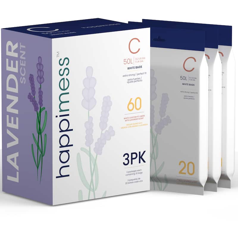 happimess 13.2-Gal (50L) Drawstring Trash Can Liner, (60-Count, 3-Packs) - White - Lavender - 13.2 Gal