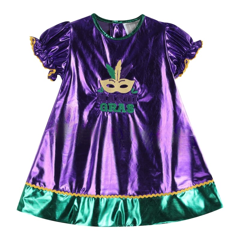 Lil Cactus Purple Mardi Gras Applique Bishop Dress