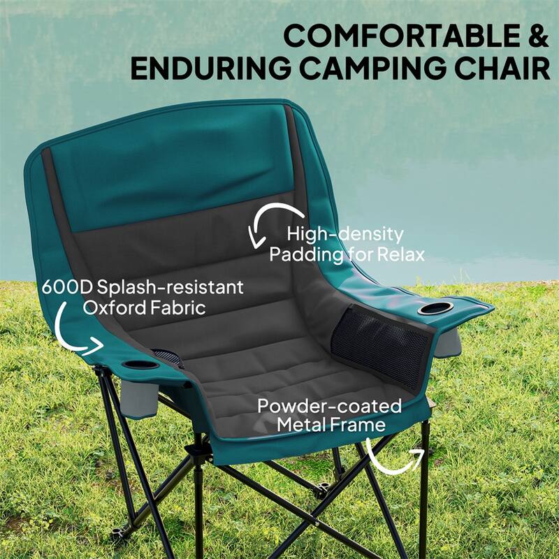 Premium Foldable Camping Chair with Carry Bag 600D Oxford Fabric Metal Frame - 39" W x 28" D x 40.6" H