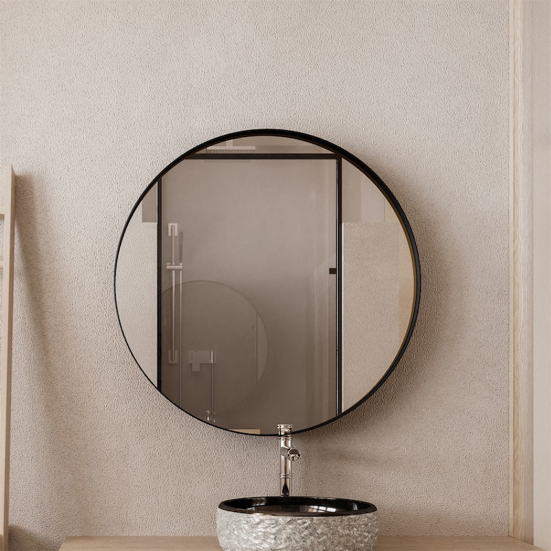 31.5" Round Metal Framed Medicine Cabinet w/ Mirror,Adjustable Shelves