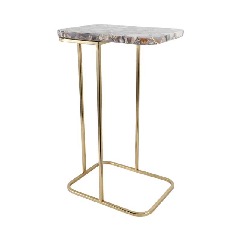 Modern Accent Table with Iron Base and Stone Top - 24", Gold & Black - 24.0"