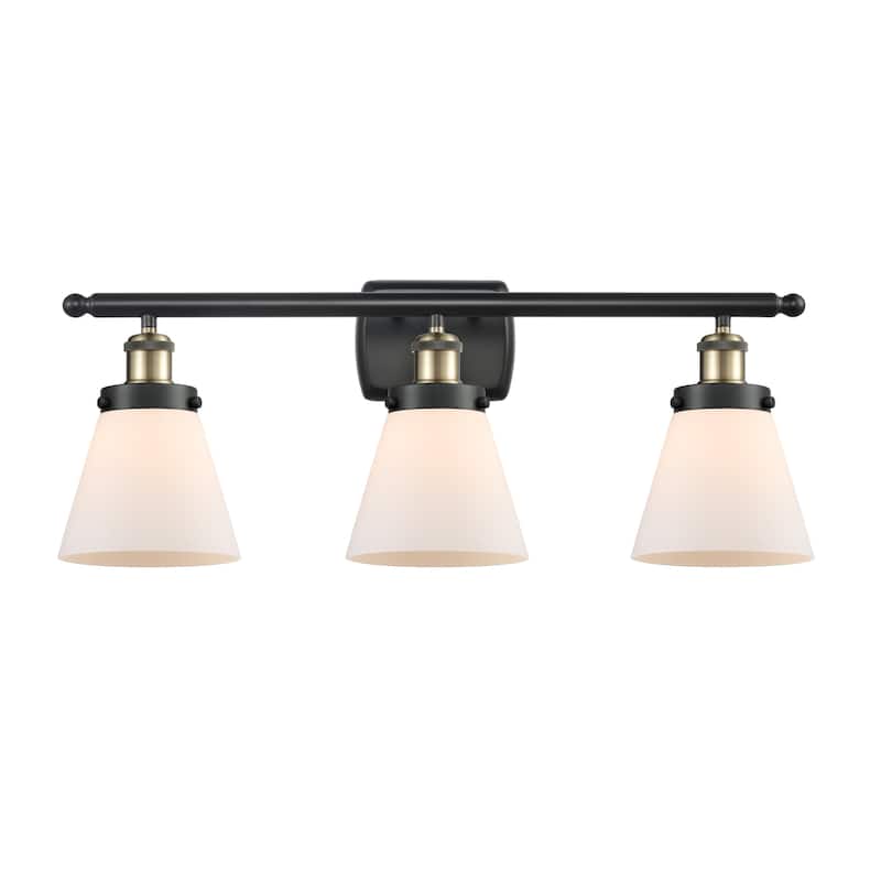 Innovations Lighting 916-3W-11-26 Cone Vanity Cone 3 Light 26" Wide - Black Antique Brass / Matte White