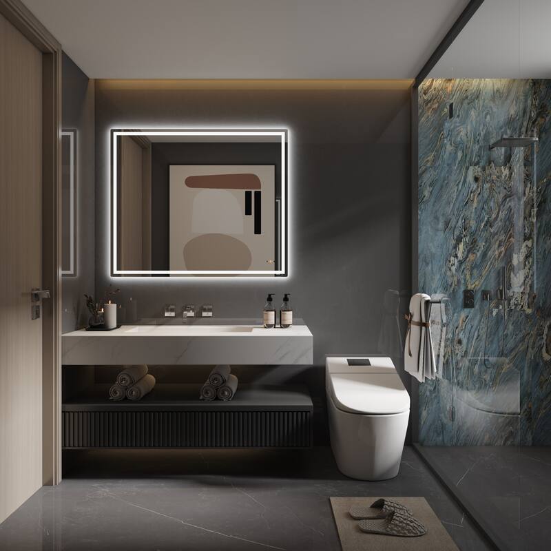 CB HOME Gesture Control Smart LED Mirror Bathroom, Lighted Wall Mounted Mirror, Dimmable, Frameless,Three Color,Front&BackLit