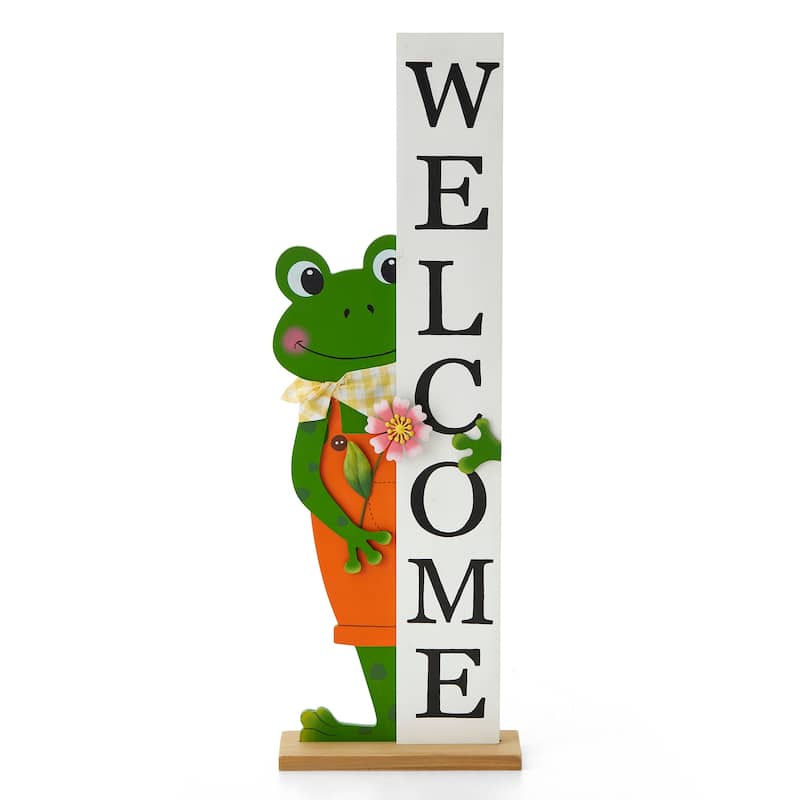 Glitzhome 36"H Wooden Frog Welcome Porch Decor for Outdoor and Indoor