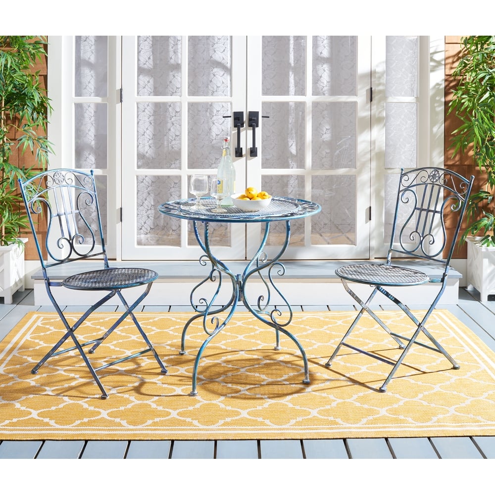SAFAVIEH Outdoor Hailie Victorian Iron 3-Piece Patio Bistro Set. - 28"W x 28"D x 30"H