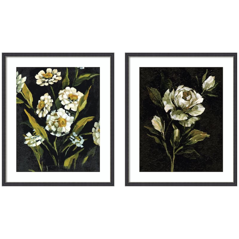 Kate and Laurel Moody Floral 1 & 2 2 Piece Framed Wall Art Print Set by Annie Quigley - 2 Piece Set 21x25