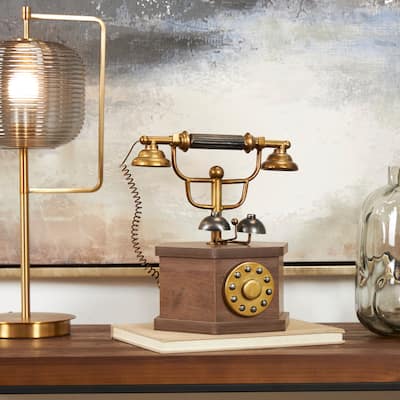 Gold Metal Functioning Vintage Style Telephone with Line Cord - 8"W, 5"H