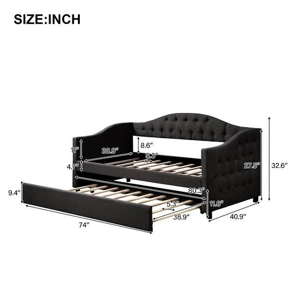 Tufted Upholstered Twin Size Daybed with the Pullout Trundle