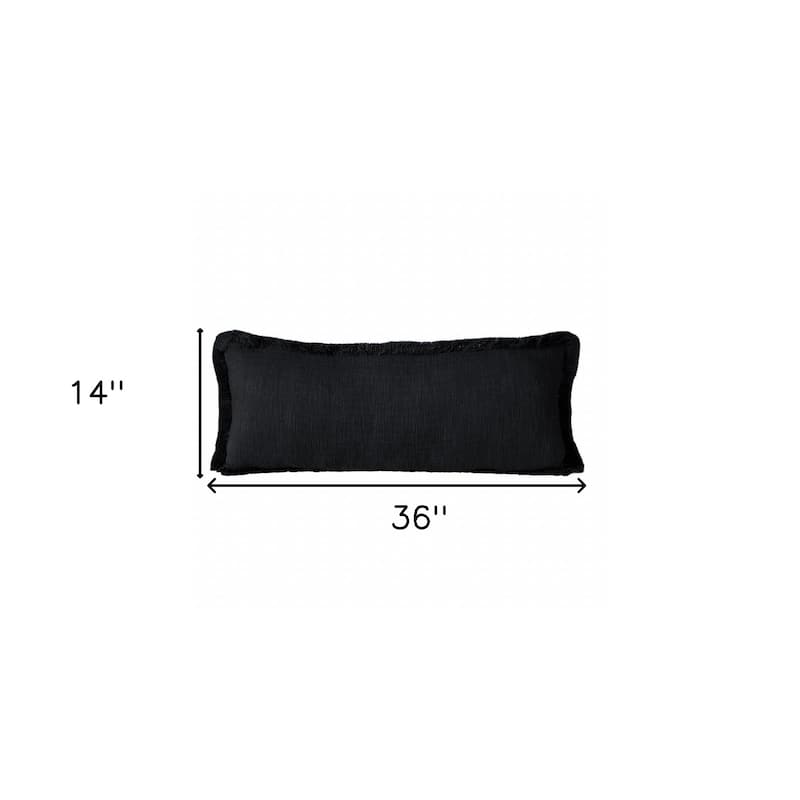 HomeRoots 14" X 36" Jet Black 100% Cotton Zippered Pillow