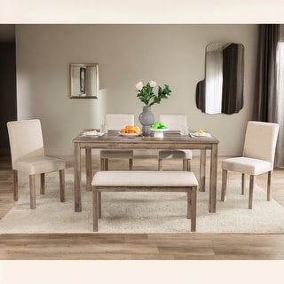 6-Piece Rustic Dining Table Set with Bench and Upholstered Chairs - Bed ...