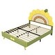 preview thumbnail 5 of 10, Full Size Upholstered Platform Bed with Sunflower Shaped Headboard, Cute Bedframe w/Wood Slats Support for Kids Girls Boys Green