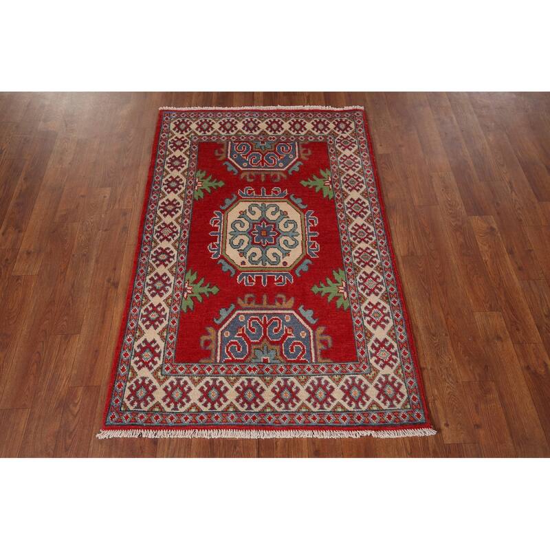 Red Kazak Accent Rug Handmade Traditional Wool Carpet - 2'7" x 4'0"