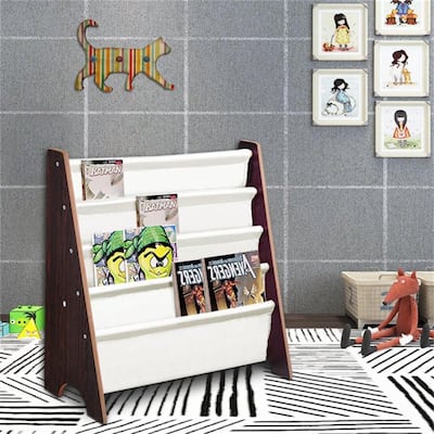 Storage Bookshelf Kids Rack Wooden Sling Organizer Bookcase Display
