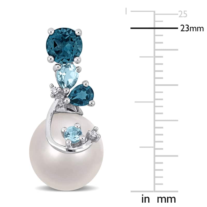 Miadora 9-10mm Cultured Freshwater Pearl 2ct TGW London & Sky Blue Topaz and Diamond Accent Earrings Sterling Silver