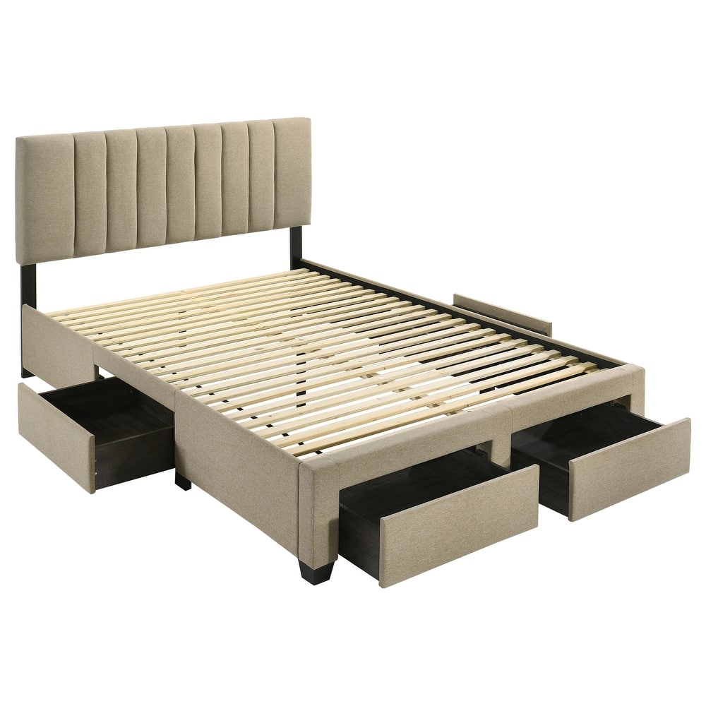 Wheatland 4-drawer Upholstered Storage Bed Light Brown