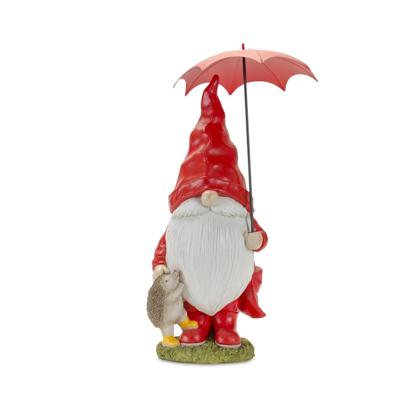 Set of 2 Yellow & Red St&ing Gnomes Umbrella Tabletop Figurines 23"