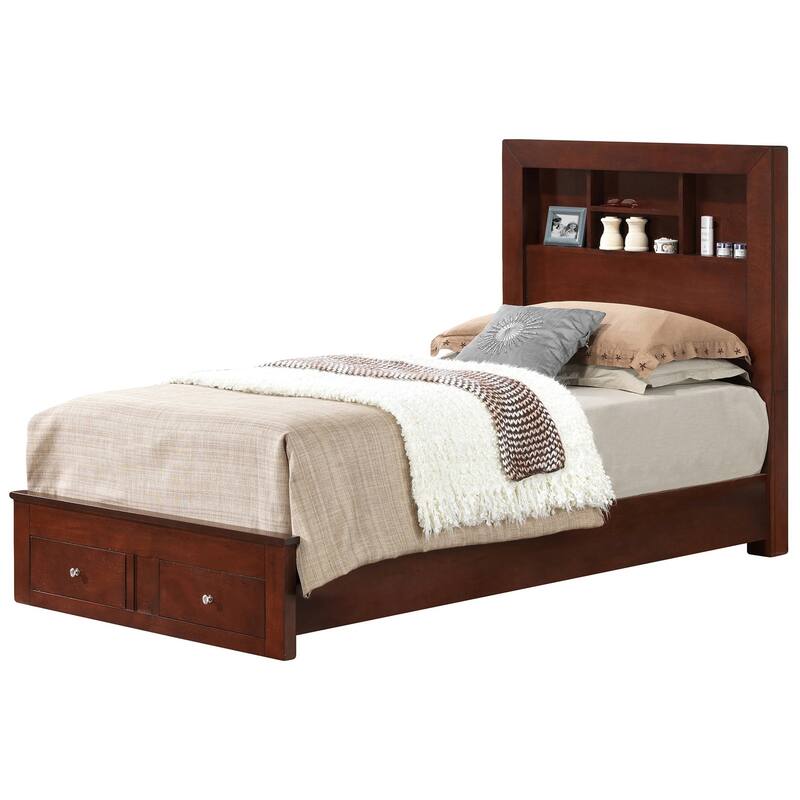 Twin Platform Bed with Drawers and Shelves - 81" - Brown
