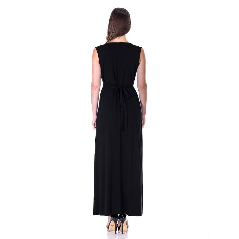 24seven Comfort Apparel V Neck Sleeveless Maxi Dress with Belt