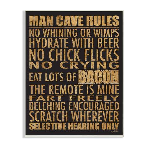 Stupell Industries Man Cave Rules with Rustic Distressed Text Wood Wall Art - Tan