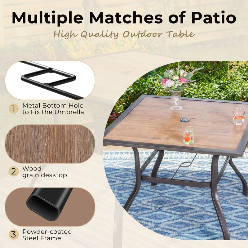 MAISON ARTS 5-Piece Patio Dining Set with 4 Padded Textilene Swivel Chairs and 37" Square Bistro Table with Umbrella Hole