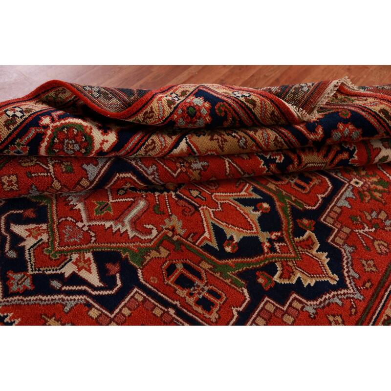 Hand Knotted Oriental 100% Wool Carpet Traditional Medallion Oranges & Rust Heriz (serapi) Area Rug - 9' 10'' X 8' 1''
