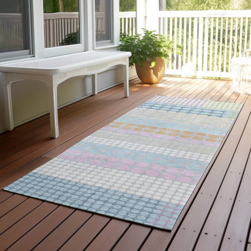Machine Washable Indoor/ Outdoor Casual Dotty Chantille Rug - Sky - 2'3" x 7'6"