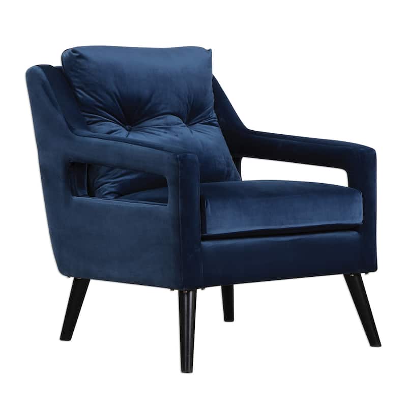 Uttermost O'Brien 28 Inch Wide Wood Frame Accent Chair with Fabric - Blue Velvet