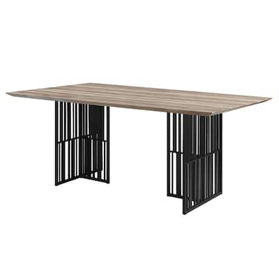 Nori 72 Inch Dining Table, Distressed Brown Top, Black Metal Slatted Base