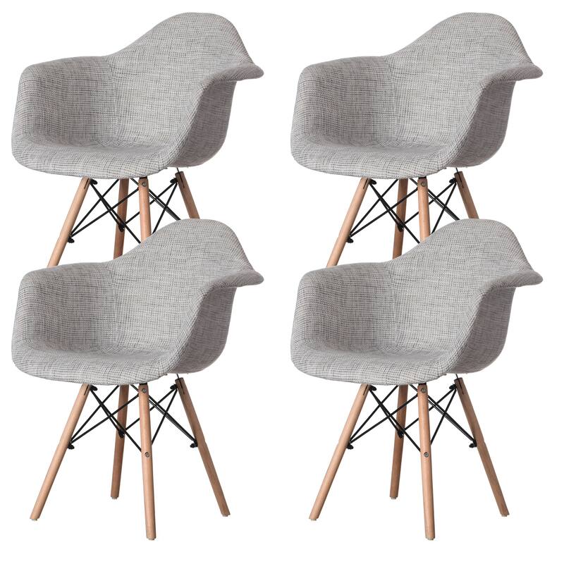 Mid-Century Modern Style Fabric Lined Armchair with Beech Wooden Legs