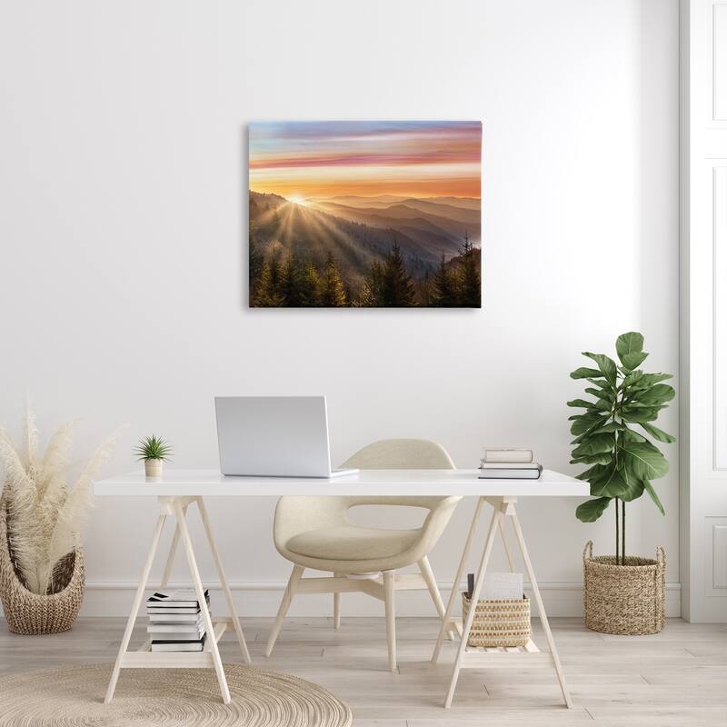 Stupell Sunrise Through Mountain Forest Skyline Warm Sky Canvas Wall Art - Orange