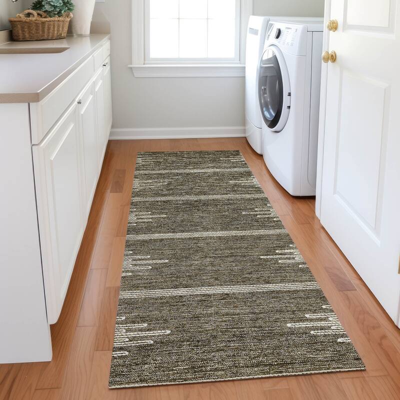 Machine Washable Indoor/ Outdoor Moroccan Boho Rug - Coffee - 2'3" x 7'6"