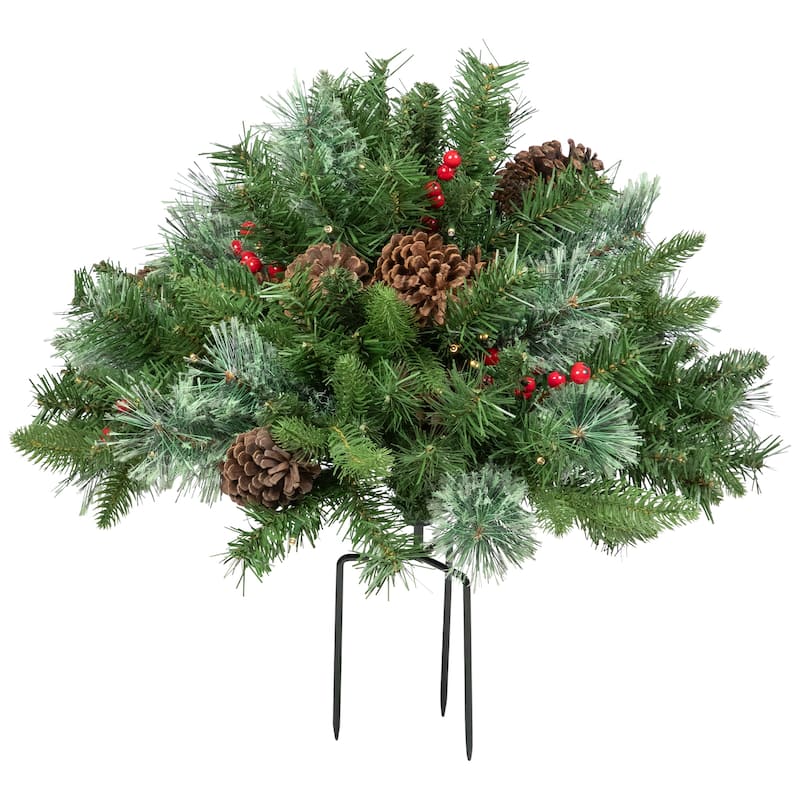 Pre-Lit LED Mixed Cashmere Urn Filler Christmas Garden Stake - 20"