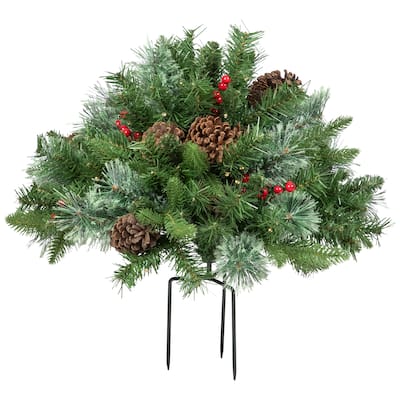 Pre-Lit LED Mixed Cashmere Urn Filler Christmas Garden Stake - 20"