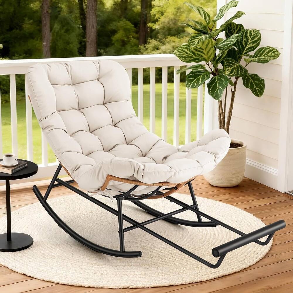 Papasan Rocking Sofa Chair with Extendable Footrest for Porch, Lawn, Bedroom and Living Room