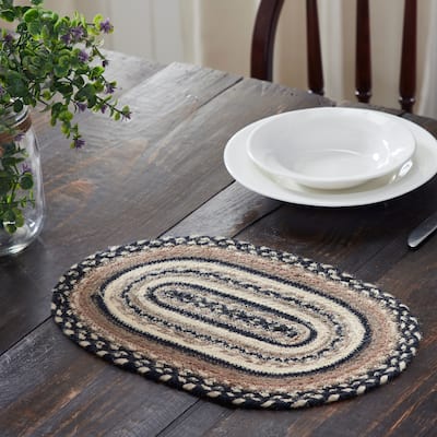 Sawyer Mill Charcoal Creme Jute Oval Placemat 10x15