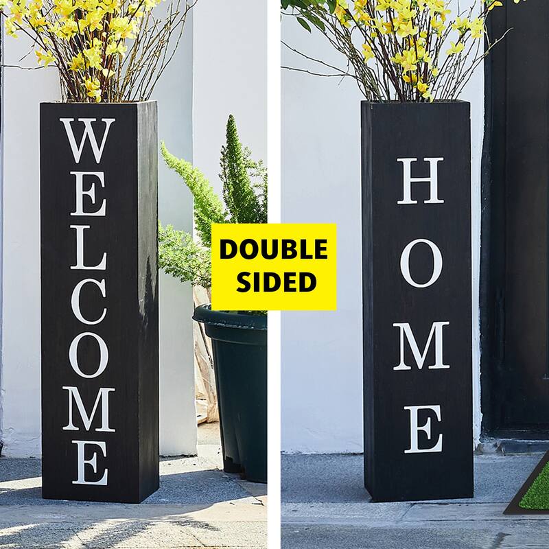30"H Wooden Welcome Porch Sign Rustic Double Sided Box-shaped "WELCOME, Home" Planter for Front Porch Decor by Glitzhome