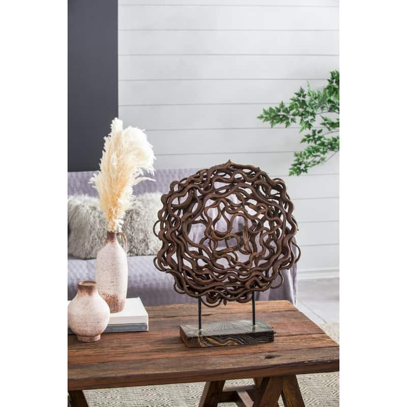 Rattan Sculpture with Teak Wood Stand - 23.5"