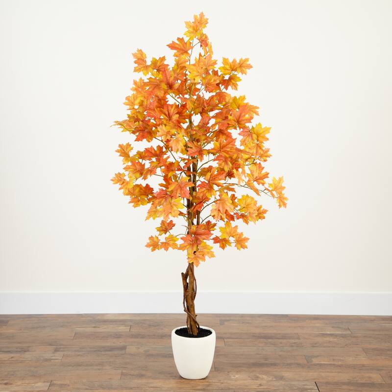 Double Trunk Maple Artificial Potted Tree - 5' - Orange and Yellow