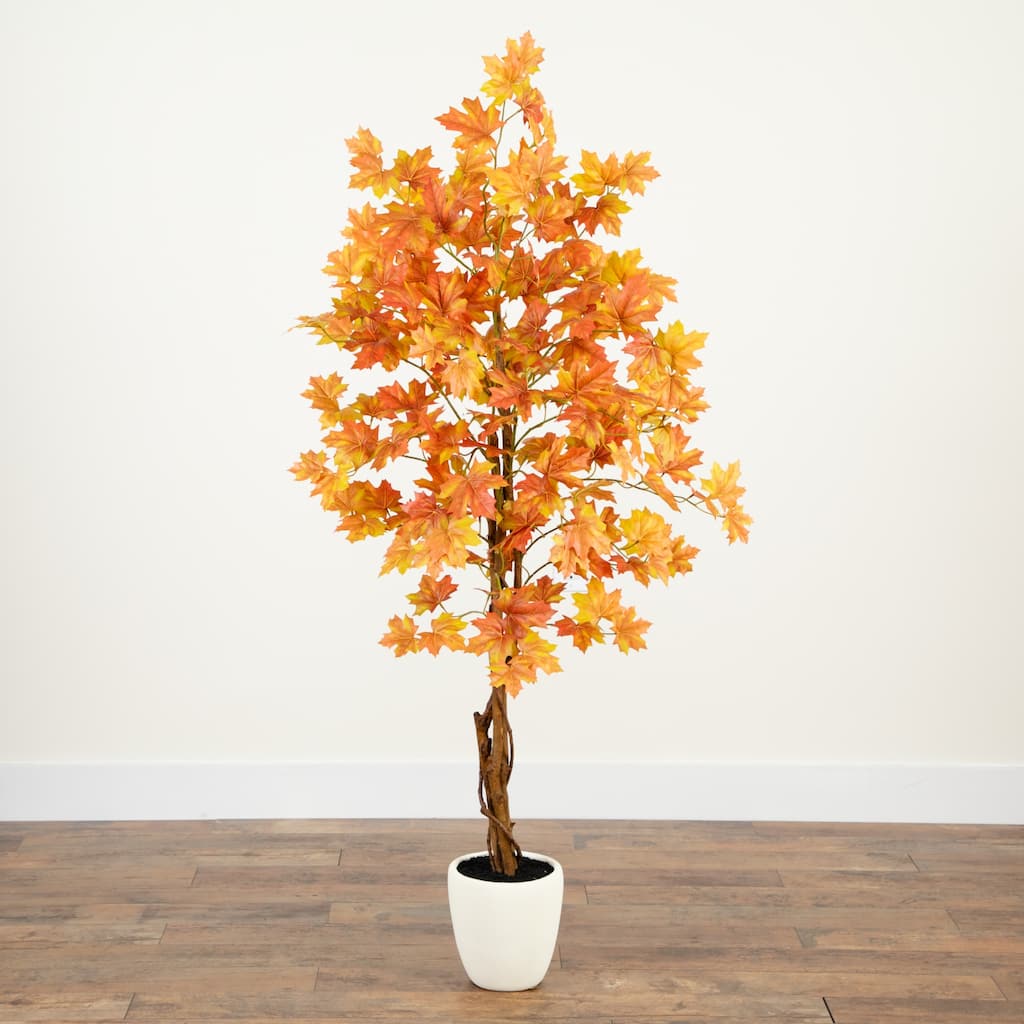 Double Trunk Maple Artificial Potted Tree - 5' - Orange and Yellow