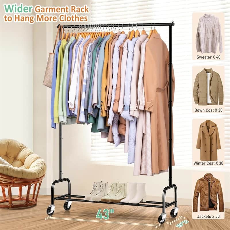 Heavy Duty Clothes Racks for Hanging Clothing Rack - 15"D x 43"W x 63"H