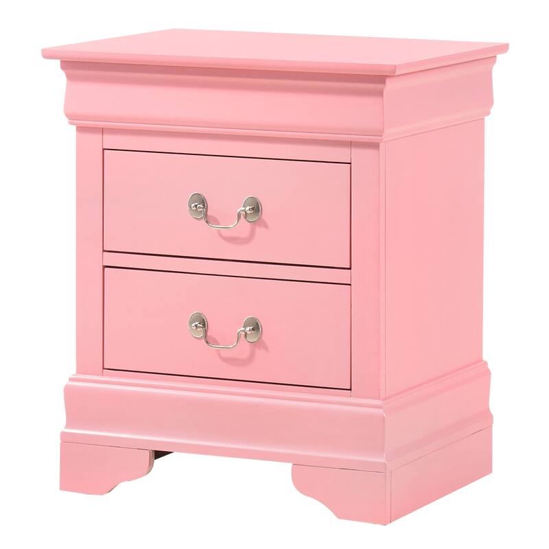 2 Drawer Pink Nightstand, 24 Inch Classic Bedside Table with Real Wood Veneers and English Dovetail Drawers