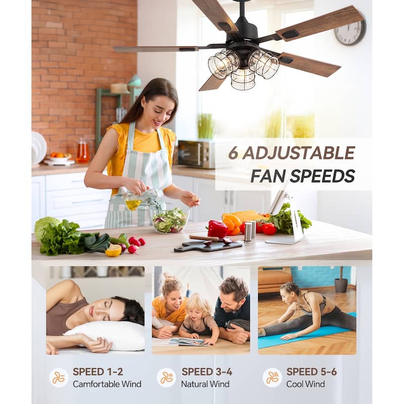52-inch Industrial Ceiling Fan with Remote and Light (5 Reversible Blades）