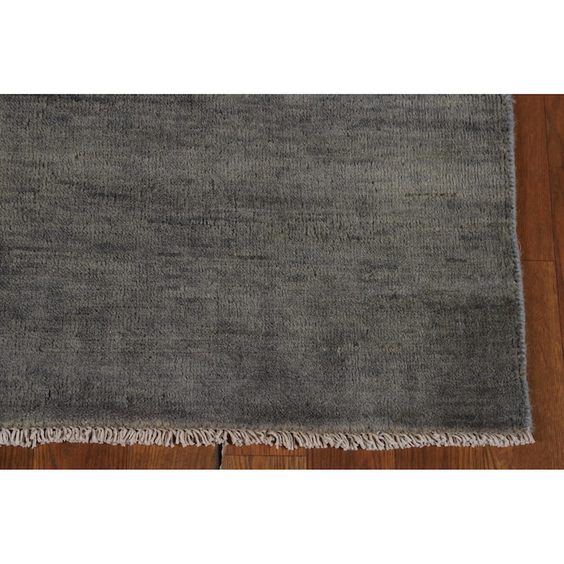 Gray Gabbeh Oriental Rug Hand-Knotted Solid Wool Carpet - 3'4" x 4'11"