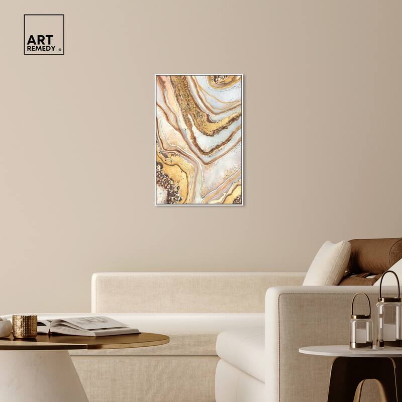 Art Remedy Golden Lines Framed Mineral, Agate & Geode 1 Piece Canvas Wall Art