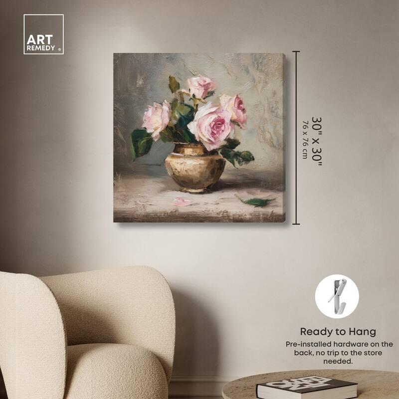 Pink Petals and Brass Canvas by Art Remedy, Gallery Wrapped